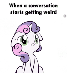 Size: 600x654 | Tagged: dead source, safe, artist:spikedmauler, sweetie belle, pony, unicorn, g4, abandon thread, animated, female, floppy ears, frown, raised eyebrow, reaction image, sitting, sliding, solo