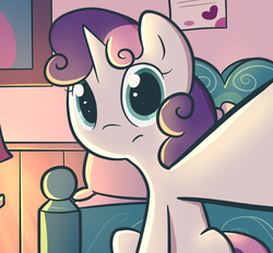 Size: 1280x1189 | Tagged: safe, artist:spikedmauler, sweetie belle, pony, unicorn, g4, ask, female, looking at you, solo, tumblr