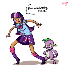 Size: 1024x1024 | Tagged: safe, artist:cosmicponye, spike, twilight sparkle, dog, pony, equestria girls, g4, bipedal, spike the dog