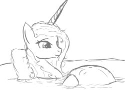 Size: 943x684 | Tagged: safe, artist:patch, princess cadance, g4, bath, belly, female, kicking, monochrome, pregnant, sketch, solo