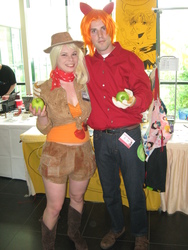 Size: 1536x2048 | Tagged: safe, artist:robukun, applejack, big macintosh, human, g4, cosplay, irl, irl human, photo