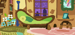 Size: 957x456 | Tagged: safe, artist:kittyfarilltz, couch, fluttershy's cottage (interior)