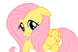 Size: 435x288 | Tagged: safe, artist:kittyfarilltz, fluttershy, pegasus, pony, g4, female, folded wings, grin, mare, raised hoof, simple background, smiling, solo, wings