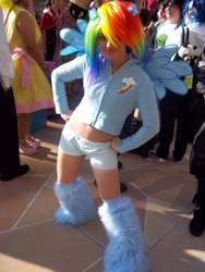 Size: 3000x4000 | Tagged: safe, artist:ladymella, rainbow dash, human, g4, 2012, anime los angeles, clothes, convention, cosplay, furry leg warmers, irl, irl human, leg warmers, photo, shorts