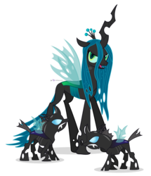 Size: 860x1000 | Tagged: safe, artist:dm29, queen chrysalis, changeling, changeling queen, g4, crown, fangs, female, jewelry, regalia, simple background, transparent background, transparent wings, trio, vector, wings