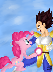 Size: 1024x1393 | Tagged: safe, artist:redrumratscap, pinkie pie, smile hd, g4, crossover, dragon ball, dragon ball z, vegeta