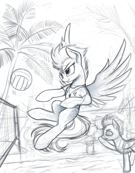Size: 1080x1380 | Tagged: safe, artist:yakovlev-vad, soarin', spitfire, pegasus, pony, g4, female, flying, male, mare, monochrome, sketch, spread wings, stallion, volleyball