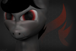 Size: 859x576 | Tagged: safe, artist:allyster-black, oc, oc only, oc:ares, oc:darkness, cyborg, 3d, red eyes