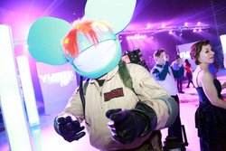 Size: 1024x683 | Tagged: safe, artist:judhudson, rainbow dash, human, g4, barely pony related, cosplay, customized toy, deadmau5, ghostbusters, helmet, irl, irl human, photo, ponified, prop