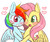 Size: 1005x853 | Tagged: safe, artist:kiriya, fluttershy, rainbow dash, g4, blushing, female, heart, lesbian, pixiv, ship:flutterdash, shipping