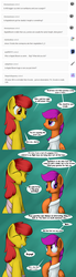 Size: 3600x13050 | Tagged: safe, artist:grennadder, apple bloom, scootaloo, g4, ask, clothes, lab coat, older, scientist, scientist scoots, tumblr