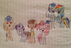 Size: 1024x691 | Tagged: safe, artist:pinkiecheeseart, cheese sandwich, flash sentry, pinkie pie, rainbow dash, soarin', twilight sparkle, alicorn, pony, g4, female, male, mare, ship:cheesepie, ship:flashlight, ship:soarindash, shipping, straight, traditional art, twilight sparkle (alicorn)