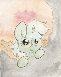 Size: 980x1239 | Tagged: safe, artist:slightlyshade, lyra heartstrings, pony, unicorn, g4, cute, female, mare, smiling, solo, traditional art