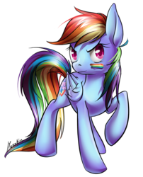 Size: 606x750 | Tagged: safe, artist:moenkin, rainbow dash, g4, eye black, face paint, female, raised hoof, simple background, solo, transparent background