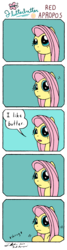 Size: 865x3211 | Tagged: safe, artist:redapropos, fluttershy, g4, anti-joke, butter, comic, pun, shrug