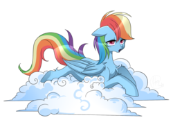 Size: 900x660 | Tagged: safe, artist:haydee, rainbow dash, g4, cloud, female, prone, simple background, solo, transparent background