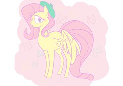 Size: 1148x797 | Tagged: safe, artist:thalilly, fluttershy, g4, female, hat, looking at you, simple background, solo