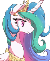 Size: 500x600 | Tagged: safe, artist:stoic5, princess celestia, alicorn, pony, g4, curved horn, female, horn, mare, portrait, simple background, solo, white background