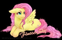Size: 1357x889 | Tagged: safe, artist:crasywolfgirl, fluttershy, g4, black background, female, simple background, solo