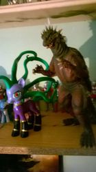 Size: 1456x2592 | Tagged: safe, mane-iac, kaiju, g4, brushable, female, godzilla (series), irl, photo, san diego comic con, sdcc 2014, toy, varan