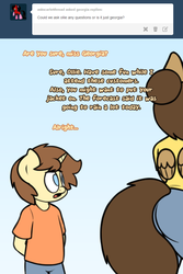 Size: 700x1050 | Tagged: safe, artist:stunnerpone, oc, oc only, oc:georgia lockheart, oc:ollie cotter, anthro, georgia replies, implied tail hole, implied wing hole