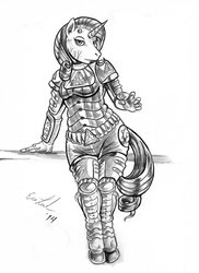 Size: 931x1280 | Tagged: safe, artist:kazen101, rarity, cyborg, anthro, g4