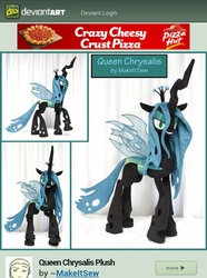 Size: 768x1035 | Tagged: source needed, useless source url, safe, artist:makeitsew, queen chrysalis, g4, advertisement, cheeselegs, cheesy crust pizza, crazy cheesy crust pizza, deviantart, food, holes in wings, irl, juxtaposition, juxtaposition win, meme, meta, photo, pizza, pizza hut, plushie