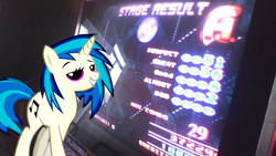 Size: 2000x1125 | Tagged: safe, dj pon-3, vinyl scratch, g4, arcade, dance dance revolution, irl, photo, ponies in real life, rhythm game