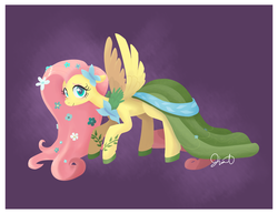 Size: 1280x989 | Tagged: safe, artist:twitchykismet, fluttershy, g4, clothes, dress, female, gala dress, solo