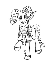 Size: 600x849 | Tagged: safe, artist:darkhestur, oc, oc only, original species, armor, jewelry, male, monochrome, ram, ram horns, solo