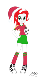 Size: 821x1642 | Tagged: safe, artist:reg-d-fanfiction, oc, oc only, oc:peppermint pattie, equestria girls, g4, christmas, clothes, equestria girls-ified, football, hat, holiday, santa hat, simple background, solo, transparent background