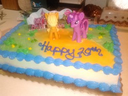 Size: 2048x1536 | Tagged: safe, applejack, twilight sparkle, g4, birthday, cake, food, irl, toy