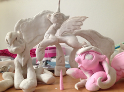 Size: 979x734 | Tagged: safe, artist:alicornparty, derpy hooves, nightmare moon, princess cadance, princess luna, pegasus, pony, g4, craft, female, irl, mare, sculpture, wip, wires