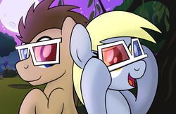 Size: 1024x668 | Tagged: safe, artist:drawponies, derpy hooves, doctor whooves, time turner, pegasus, pony, g4, 3d glasses, drawing, female, mare, poster