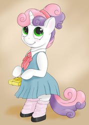 Size: 1280x1797 | Tagged: safe, artist:ratwhiskers, sweetie belle, pony, g4, alternate hairstyle, bipedal, clothes, dress, female, solo
