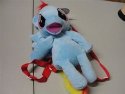 Size: 1280x960 | Tagged: safe, rainbow dash, g4, official, abomination, backpack, irl, lips, merchandise, nightmare fuel, photo, plushie
