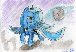 Size: 2430x1686 | Tagged: safe, artist:chaosmalefic, princess luna, g4, female, solo, traditional art