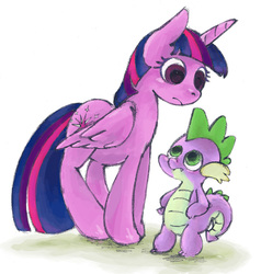 Size: 760x800 | Tagged: safe, artist:yachimata, spike, twilight sparkle, alicorn, pony, g4, female, mare, twilight sparkle (alicorn)