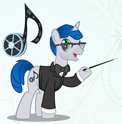 Size: 500x509 | Tagged: safe, artist:pixelkitties, oc, oc only, pony, bowtie, conductor, conductor's baton, five o'clock shadow, glasses, hoof hold, ponified, solo, steffan andrews