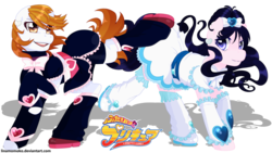 Size: 1189x672 | Tagged: safe, artist:linamomoko, cure black, cure white, honoka yukishiro, nagisa misumi, ponified, precure, simple background, transparent background