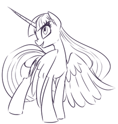 Size: 778x819 | Tagged: safe, artist:inlucidreverie, twilight sparkle, alicorn, pony, g4, female, horn, monochrome, older, sketch, solo, twilight sparkle (alicorn), wings