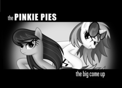 Size: 1280x928 | Tagged: safe, artist:alozec, artist:psyxofthoros, dj pon-3, octavia melody, vinyl scratch, g4, album cover, background pony, crossover, female, lesbian, monochrome, music, nonesuchrecords, parody, ship:scratchtavia, shipping, the big come up, the black keys