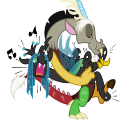 Size: 2874x2770 | Tagged: safe, artist:tyler611, discord, queen chrysalis, g4, angry, bagpipes, cheeselegs, duo, eyes closed, floppy ears, high res, music notes, open mouth, simple background, transparent background