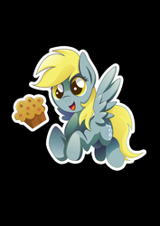 Size: 842x1191 | Tagged: safe, artist:rariedash, derpy hooves, pegasus, pony, g4, black background, female, mare, muffin, simple background, solo, white outline