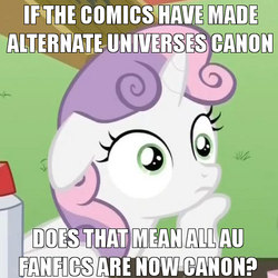 Size: 500x500 | Tagged: safe, idw, sweetie belle, g4, spoiler:comic, exploitable meme, female, image macro, meme, solo, sudden clarity sweetie belle