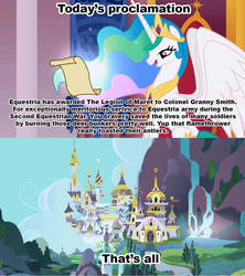 Size: 1021x1149 | Tagged: safe, granny smith, princess celestia, deer, g4, celestia's proclamation, exploitable meme, male, meme, simpsons did it, the simpsons, war