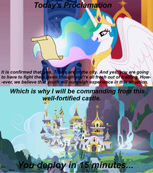 Size: 1021x1149 | Tagged: safe, princess celestia, g4, attack on titan, attack on titan abridged, celestia's proclamation, exploitable meme, meme, team four star, teamfourstar