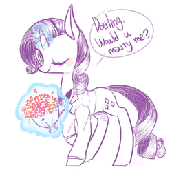 Size: 550x550 | Tagged: safe, artist:shining-dog, rarity, g4, bouquet, bronybait, dialogue, female, flower, magic, marriage proposal, one eye closed, solo, speech bubble, telekinesis, wink