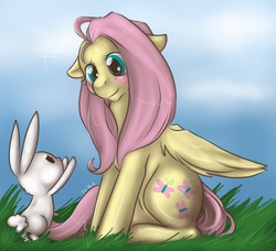 Size: 794x725 | Tagged: safe, artist:cnat, angel bunny, fluttershy, g4, floppy ears, sitting