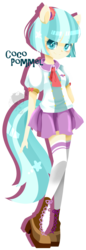 Size: 659x1920 | Tagged: safe, artist:snow angel, coco pommel, human, g4, boots, cute, eared humanization, female, humanized, pony coloring, simple background, solo, tailed humanization, transparent background